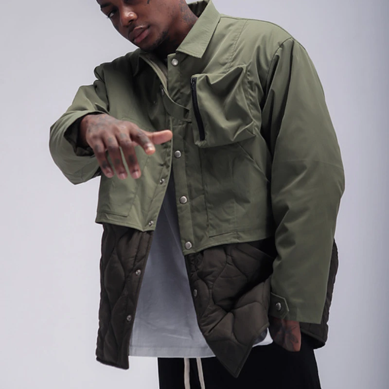 

Autumn and Winter European and American Men's Coat High Street Casual Cardigan Cargo Men's Windbreaker Splicing Men's Clothing