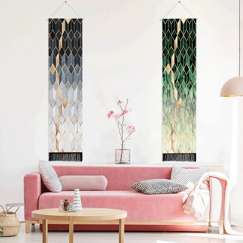 

Bohemian Geometric Tapestry with Tassel Handmade Nodic Style Home Decor Wall Door Decor Hanging Axis Diagram Cotton Tapestry