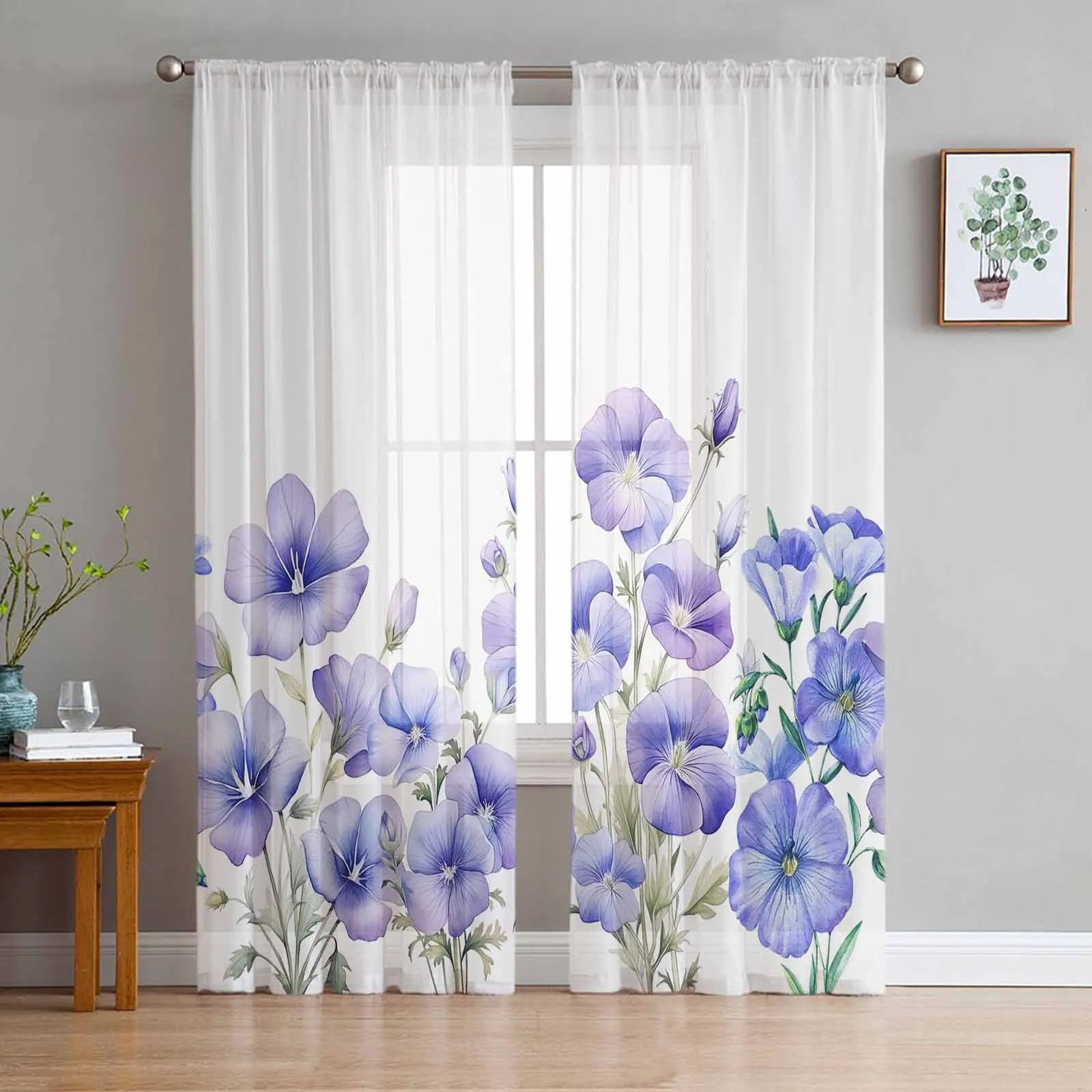 

Акварельные занавески ручной росписи, занавески с цветочным принтом для гостиной, тюлевые занавески на окна, украшение для дома, занавески из вуали для спальни