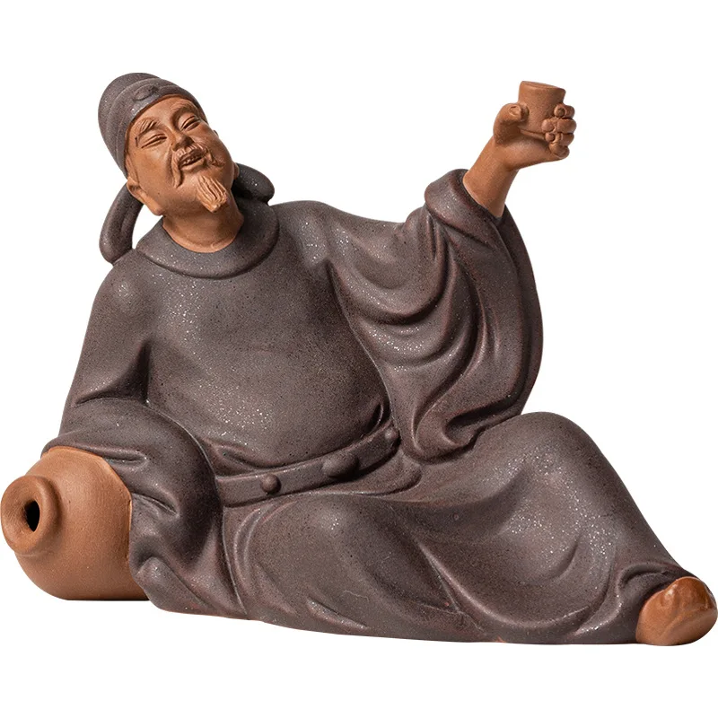 Chinese Household Zen Historical Figure Purple Sand Poet Ornaments Li Bai Drunk Creative Study Antique Shelf Decorations