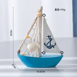 Miniature Wooden Sailboat Decoration, Nautical Beach Home Decor in Navy Blue and White (Light blue)