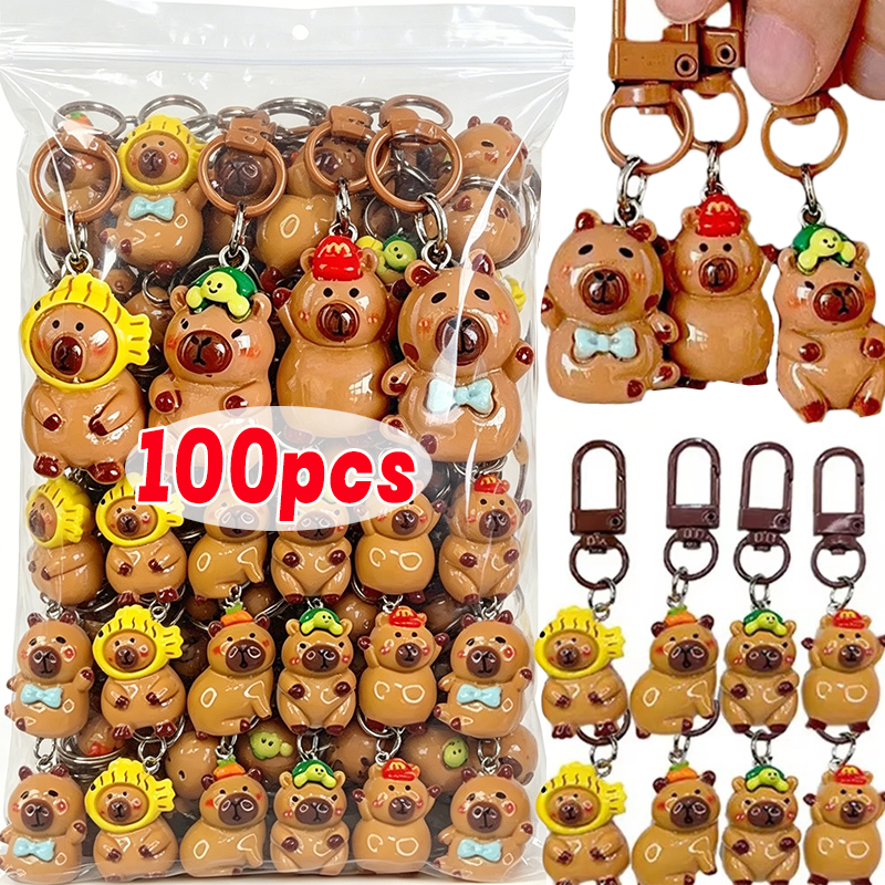 1/100Pcs Kawaii Cartoon Mini Capybara Keychains Charms Bright Animal Bag Earphone Keychain Cute Car Pendants Decoration Keyrings