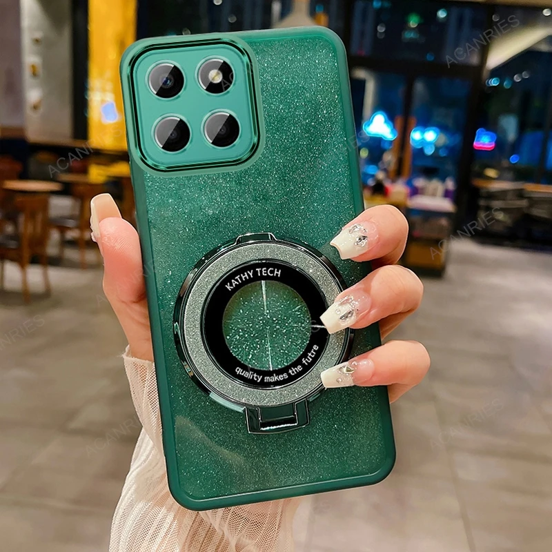 Glitter Clear Silicone Soft Case with Magnetic Bracket Cover