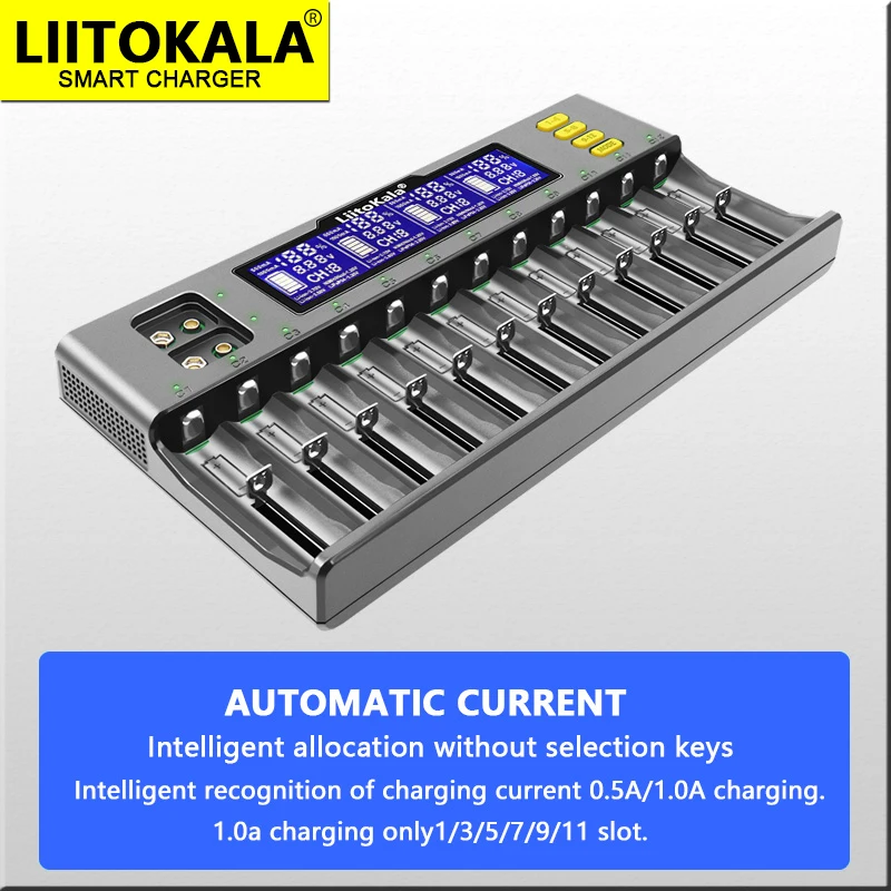 Battery Charger LiitoKala Lii-S8 Lii-S12 LCD For Li-ion LiFePO4 Ni-MH Ni-Cd 9V 21700 20700 26650 18350 18650 RCR123 18700