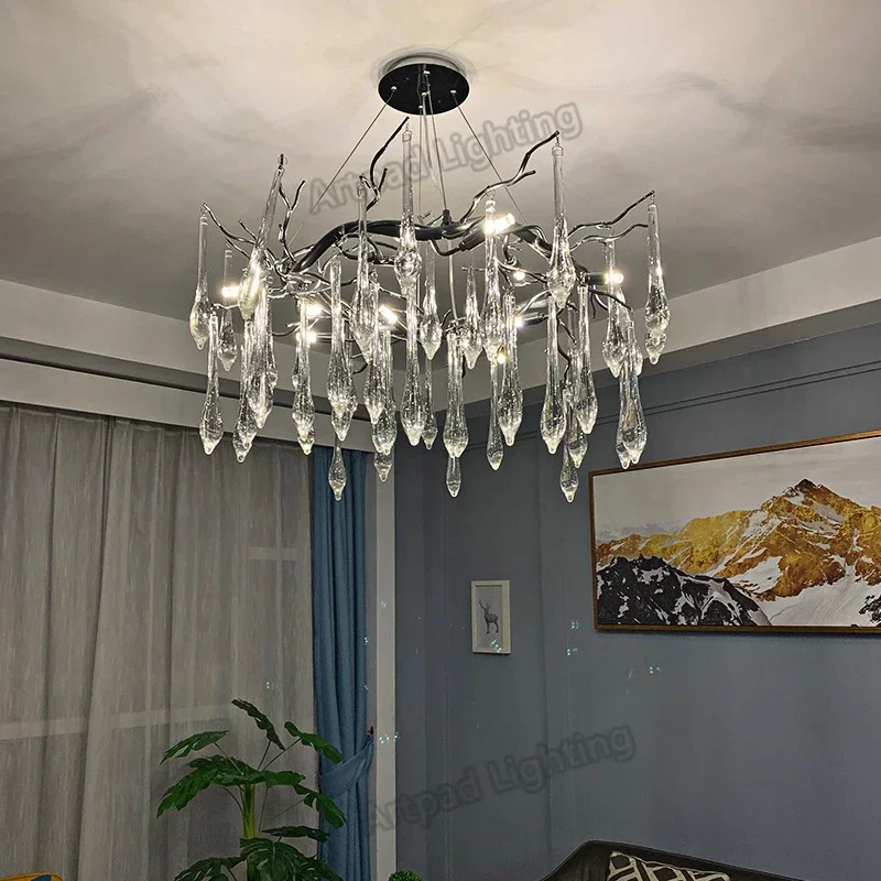 LED Chandelier Ceiling Chandelier Modern Crystal Chandelier Lighting Ceiling Pendant Dining Room Foyer Chandeliers Drop Hanging Light Fixtures Branch Style Gold