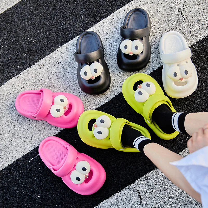 Women's Slippers Clogs Summer Beach Cartoon Big Eyes Kawaii Slides Funny Sandals Flip Flops Indoor Outdoor Soft Non Slip Sandals