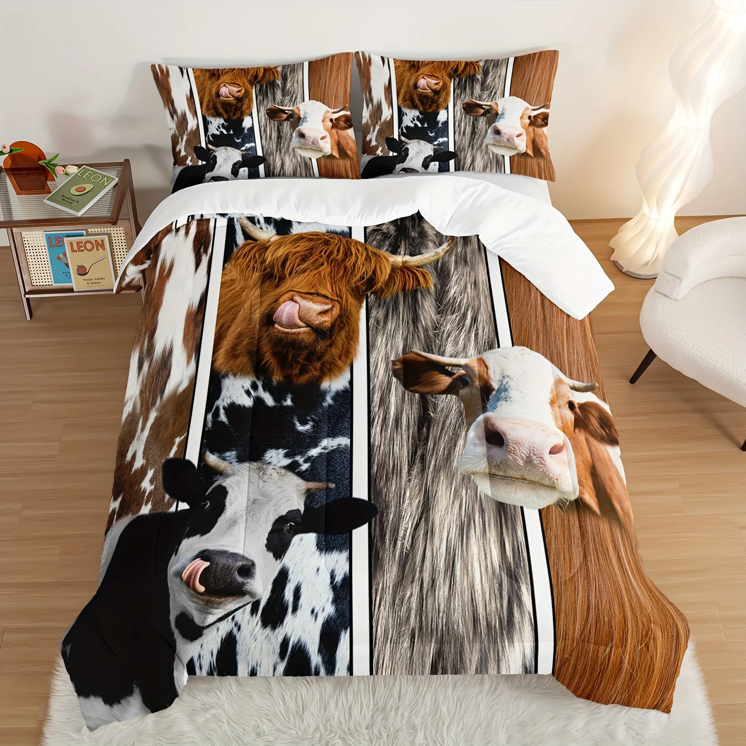 

3pcs Modern Fashion Comforter Set (1*Comforter + 2*Pillowcase, Without Core), Farmhouse Cow 3D Print Bedding Set, Soft Comfortab