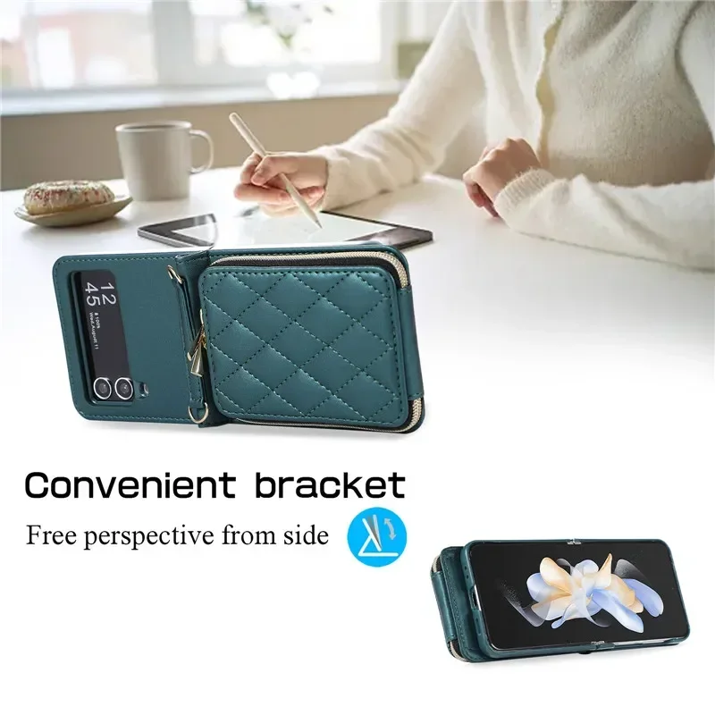 Luxury Crossbody Lanyard Leather Wallet Phone Case with Wrist Rope and Flip Stand
