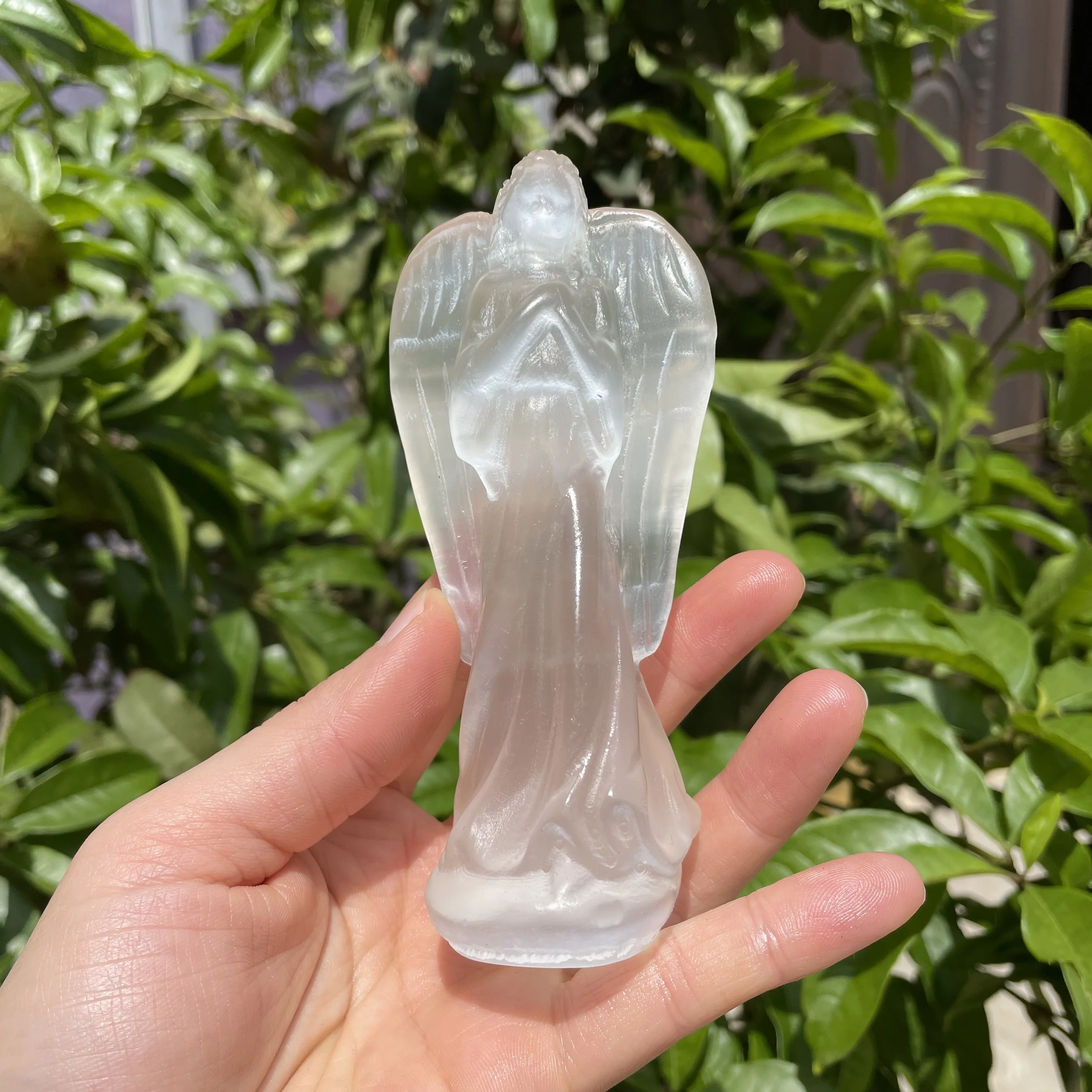 12cm Natural Selenite Crystal Carvings Angel Figure Gypsum Ornament Statue Reiki Healing Decorative Sculpture Modern Room Design 5