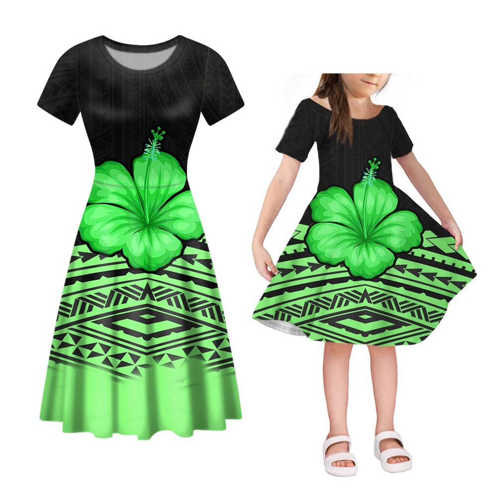 

Noisydesigns Women Samoan Hibiscus Polynesian Mother Daughter Dress Family Party Lovely Parent-child Outfits Vestido Festa Luxo