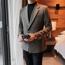 

High-end fashion handsome single-breasted suit business casual jacket pure color European and American simple men's wear