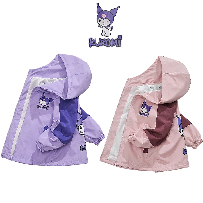 

2023 Sanrio New Style Cartoon Kuromi Sports Hooded Top Girls Autumn Coat Color Block Jacket Children's Clothing Hot Style