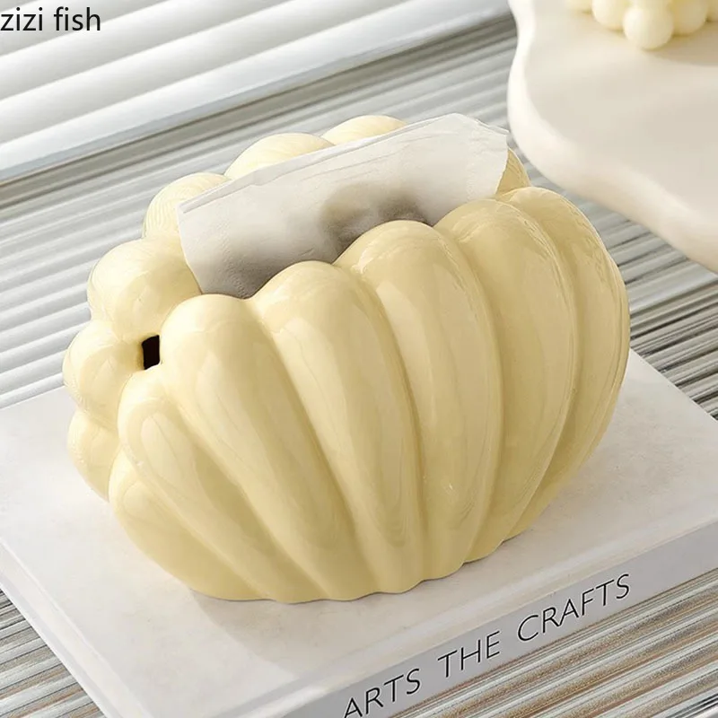 Ceramic Tissue Box Silver Shell Clamshell Desktop Cute Storage Container Napkin Paper Box Household Removable Tissue Box 4