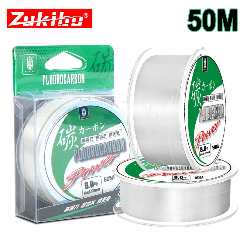 ZUKIBO 50M 100% True Fluorocarbon Fishing Line Japanese Carbon