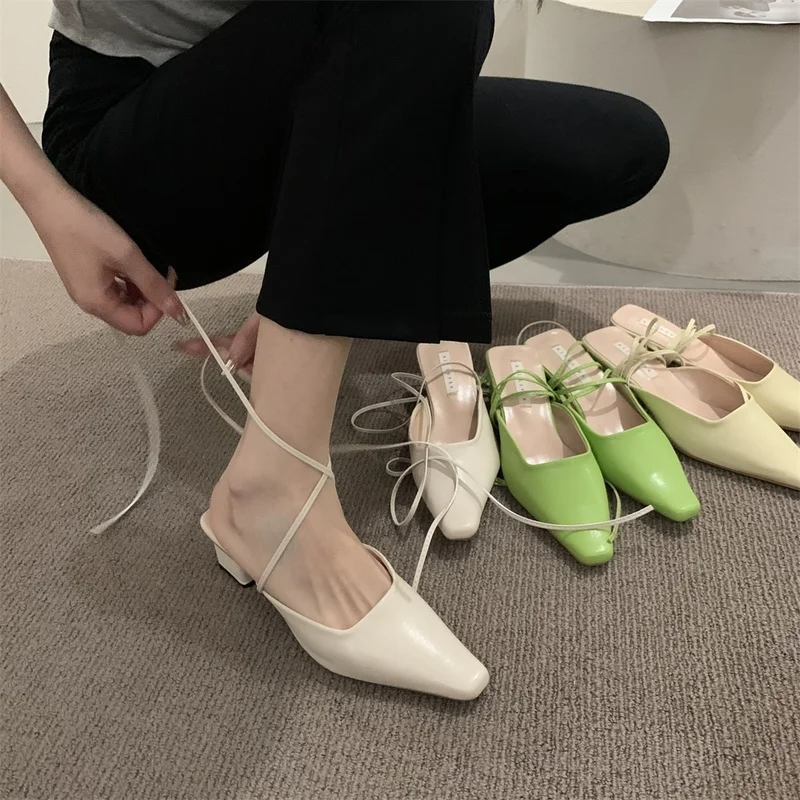 

Fashion Women Leather Cross Lacing Cross Tied Round Toe Thick Heels Solid Color Casual Dress Street Shoes Sexy Large Size Shoe