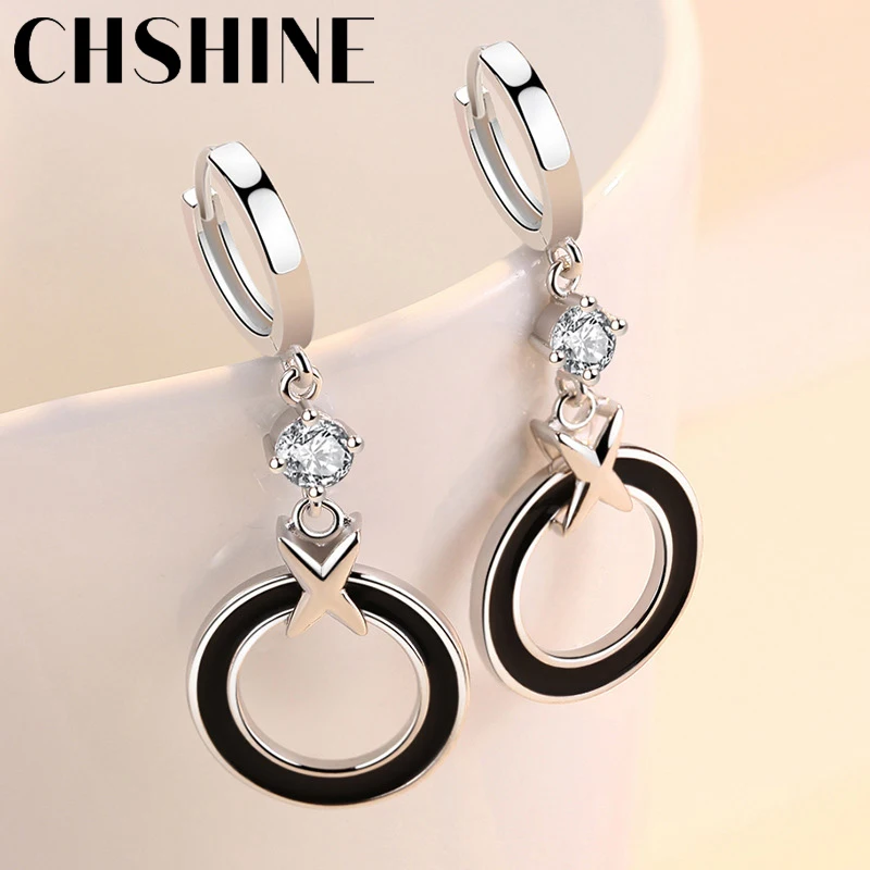 CHSHINE 925 Sterling Silver Circle Ring Earrings For Lady Lovers Banquet Party Jewelry - Image 4