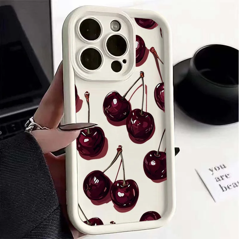Matte Soft Silicone Strawberry Cherry Fruit Phone Case