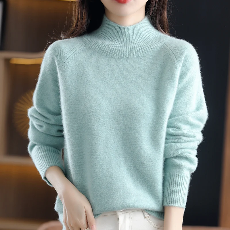 

Autumn and winter half turtle neck female Joker solid color pullover explosions 100% pure wool knitted long sleeves.