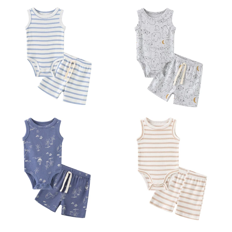 Summer Baby Boy Clothing Set 100%Cotton Newborn Bodysuit+Shorts Suits Sleeveless Infant Outfits 1