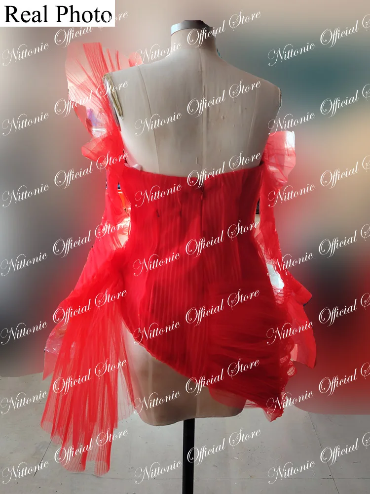 Mini Red Cocktail Homecoming Dresses for Women Tulle Sleeveless Above Knee Prom Party