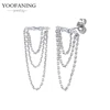 YUXINTOME 1 PC 925 en argent Sterling aiguille d'oreille coloré Zircon chaîne gland boucles d'oreilles pour les femmes deux trous boucle d'oreille bijoux A45