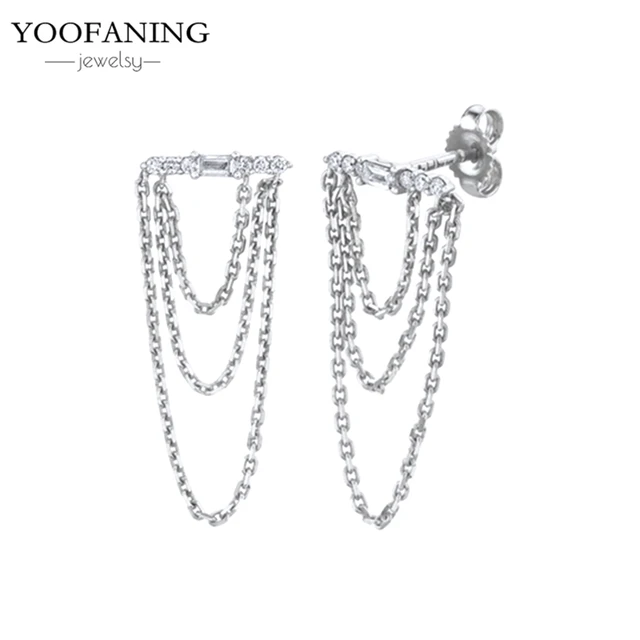 YUXINTOME 1 PC 925 en argent Sterling aiguille d'oreille coloré Zircon chaîne gland boucles d'oreilles pour les femmes deux trous boucle d'oreille bijoux A45