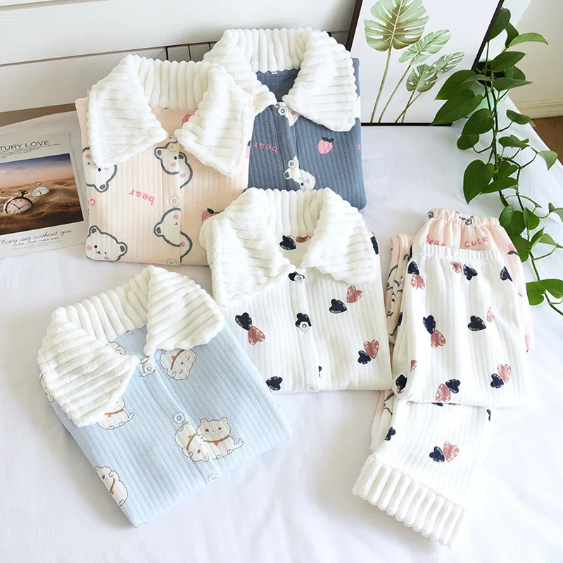 Japanese autumn and winter new ladies pajamas, pure cotton air cotton, warm home wear, elegant floral pajamas, women, pajama set