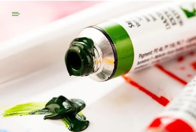 Vzorníky akvarelových barev ukazující granulaci a barevné variace