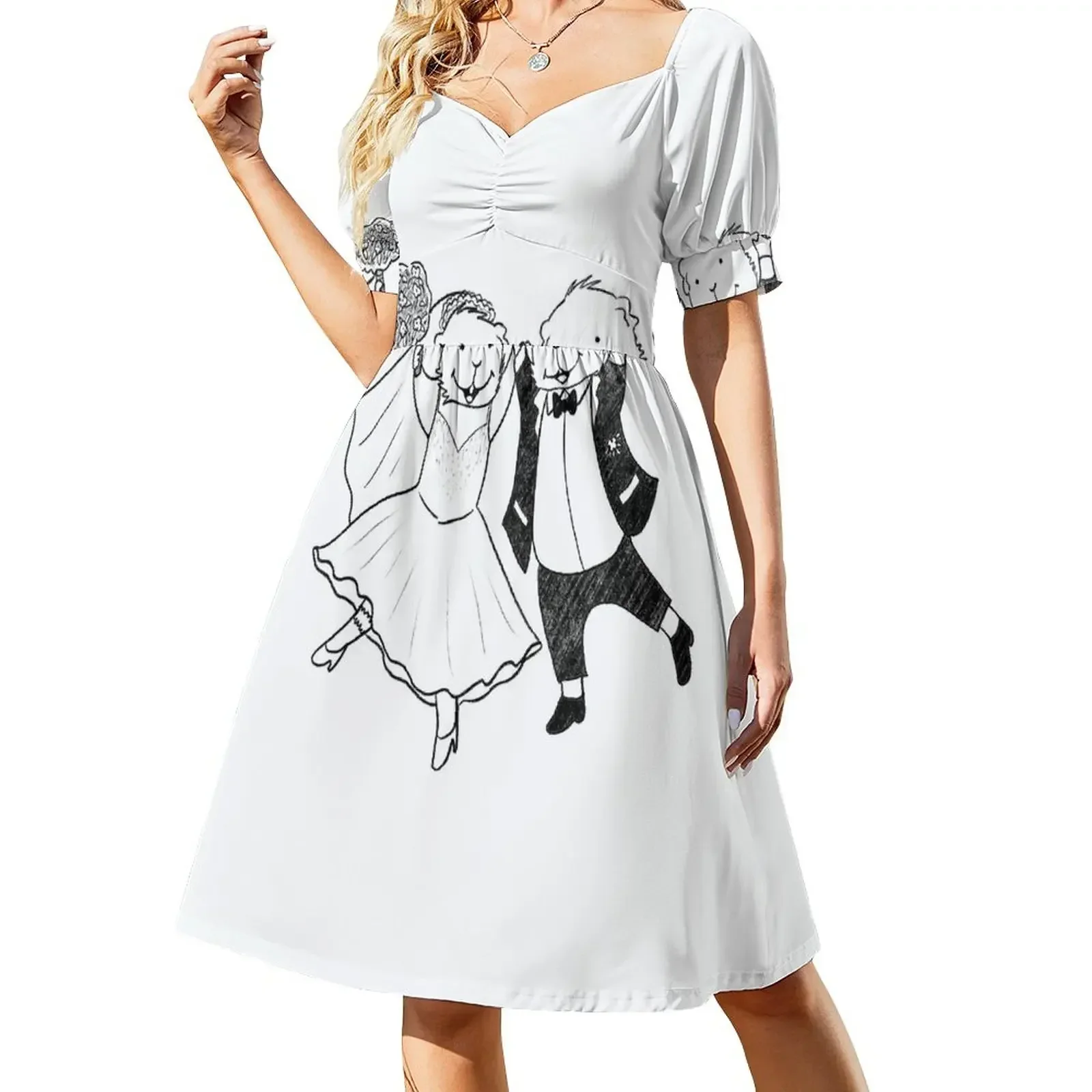thumbnail image 1 of Vestido de novia de manga corta para conejillo de indias, vestido de mujer, vestido largo, vestidos para fiesta de boda, 1 of 7