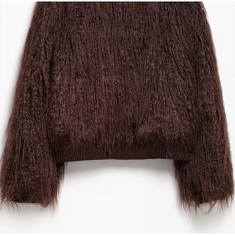 Fashion Burgundy Fur Coats Women Warm Thick O-neck Long Sleeve Loose Jackets Female 2025 Autumn Winter Party Outwear