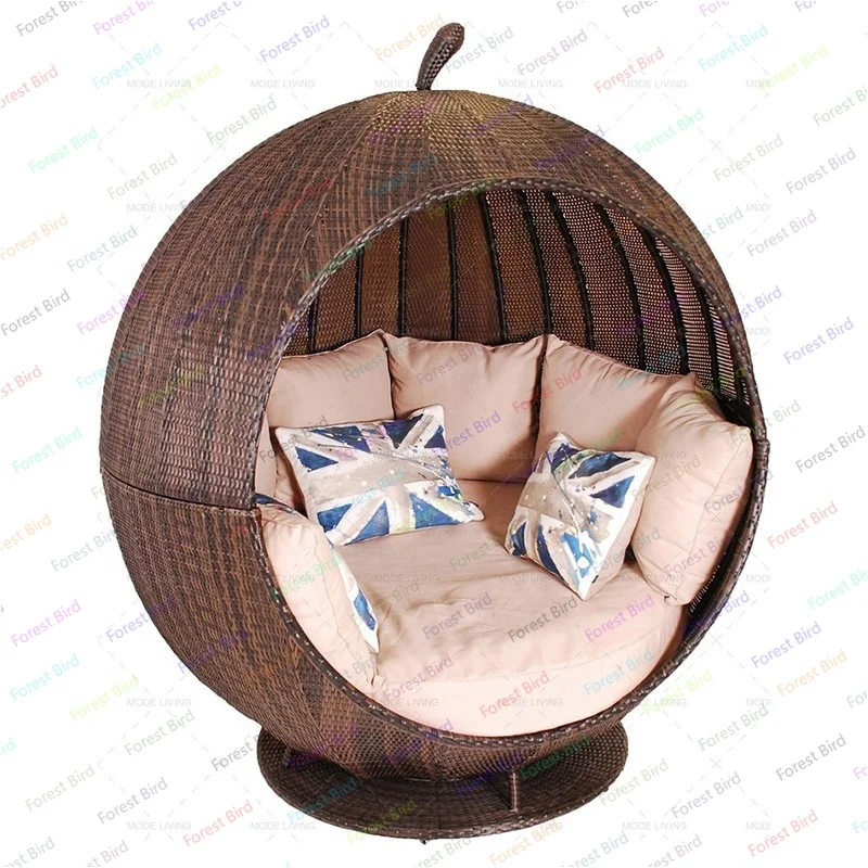 

outdoor furniture swimming pool round couch Homestay Resort villa with sturdy steel frame gazebo tent rattan sofa set