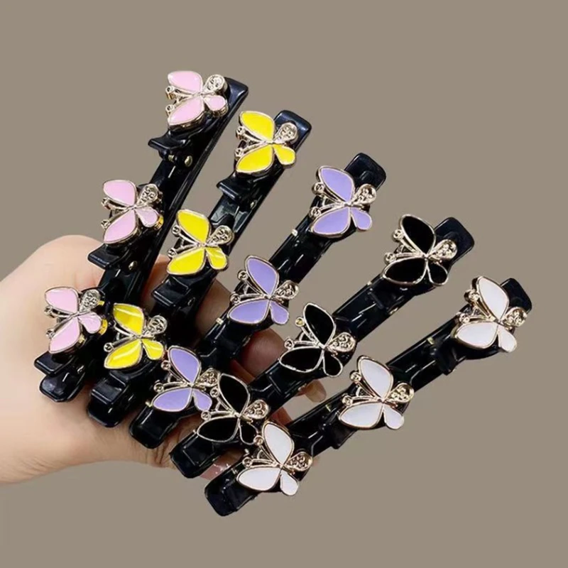 

Women Crystal Stone Braided Hair Clips Girls Headwear Double Bangs Braided Barrettes Hairpins Sparkling Hair Styling Accessories