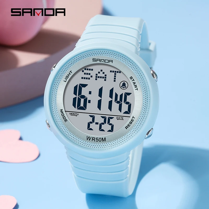 SANDA Watch 6023 Fashion Sport Women's Watches Pink 50M Waterproof Digital Watch for Girl Casual Wristwatch relogio feminino
