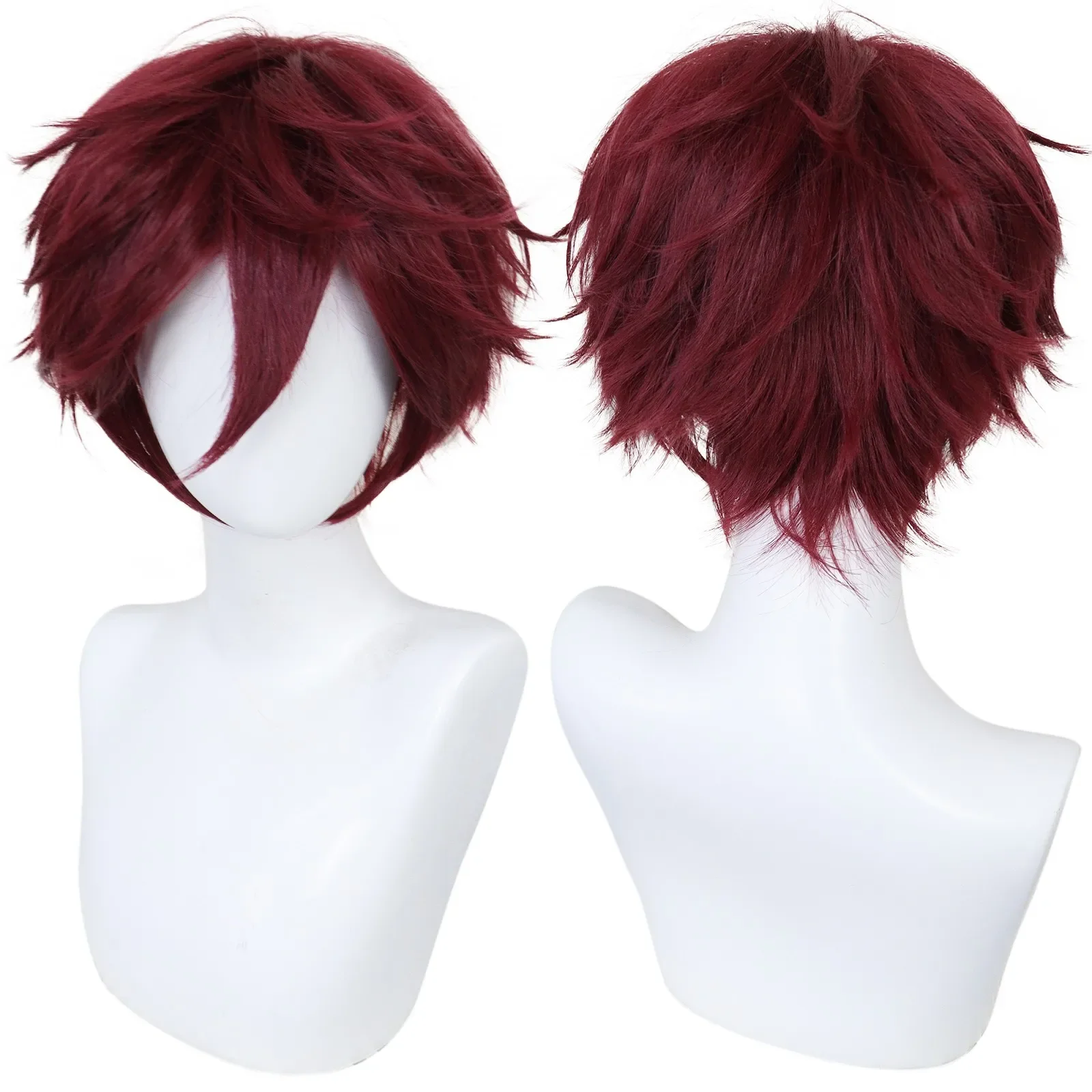 Short Multi-color Wine Red Pink Straight Universal Men's Wig for Halloween Event Cosplay Costume Party