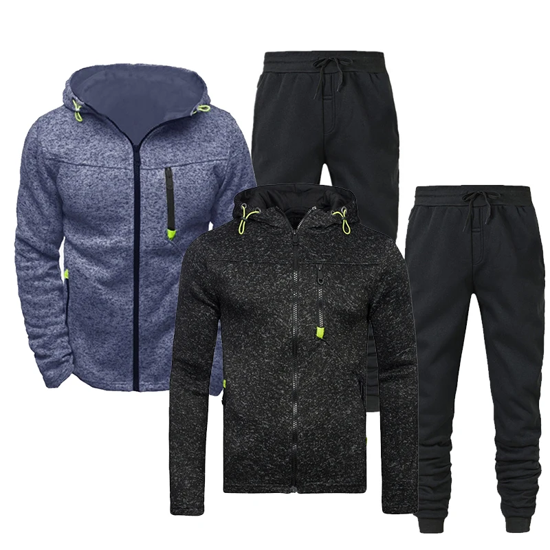 Sports Jacket and Pants Men's Warm Sports Suit Solid Casual Men Clothing Workout Jogger Running Fitness Sportswear Training Set