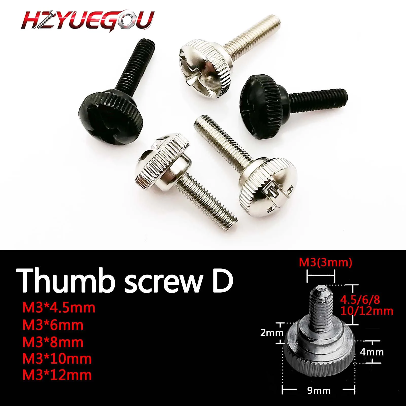 HZYUEGOU 5 Stück M3x4,5/6/8/10/12 mm Phillips-Steckschrauben zum manuellen Anziehen für PC-Gehäuse, Netzteil, PCI, DIY