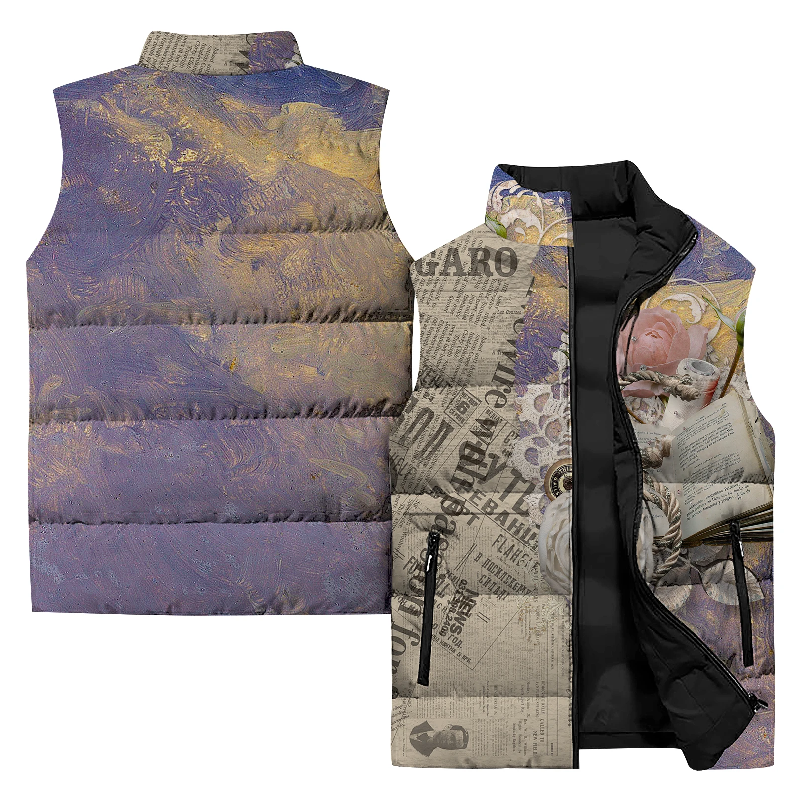 thumbnail image 1 of Abrigos para hombres, chaleco de algodón con estampado digital personalizado y moderno, cómodos y cálidos, de algodón y espesamiento, 1 of 4