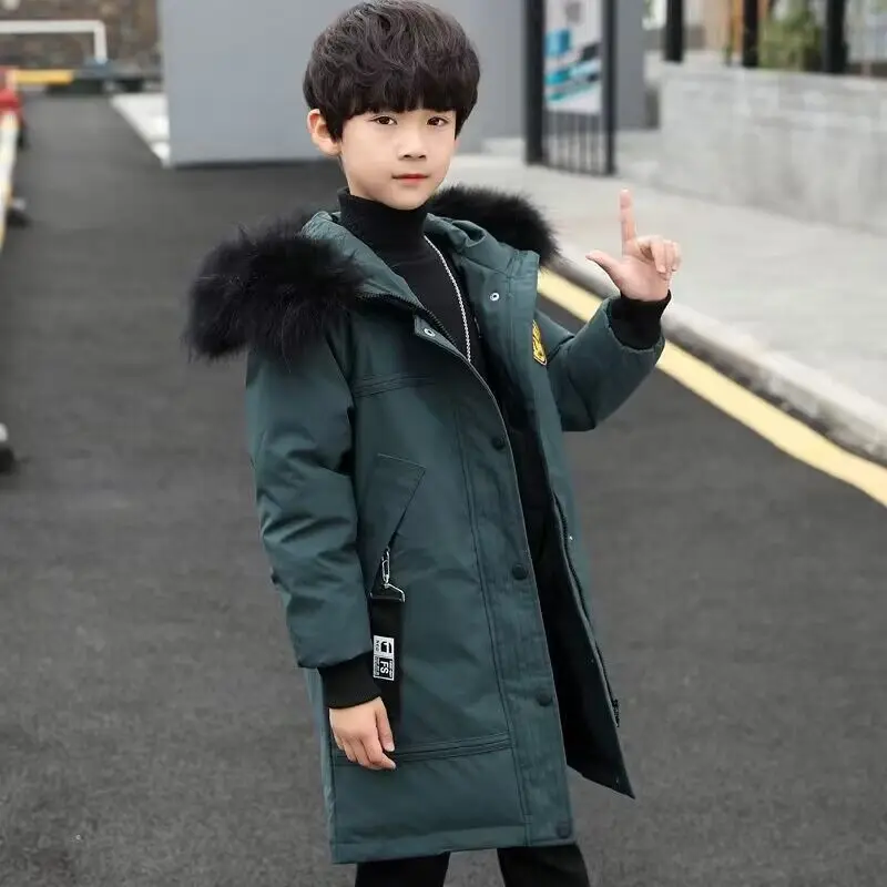 4-14 Years Winter Keep Warm Boys Jacket Heavy Thick Detachable Hat