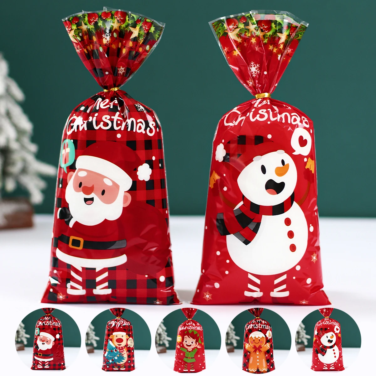 25/50/100pcs Santa Claus Snowman Candy Bags Christmas Plastic Gift Bag Merry Christmas Decorations Noel Gifts New Year gift bags christmas gift bags christmas candy packaging