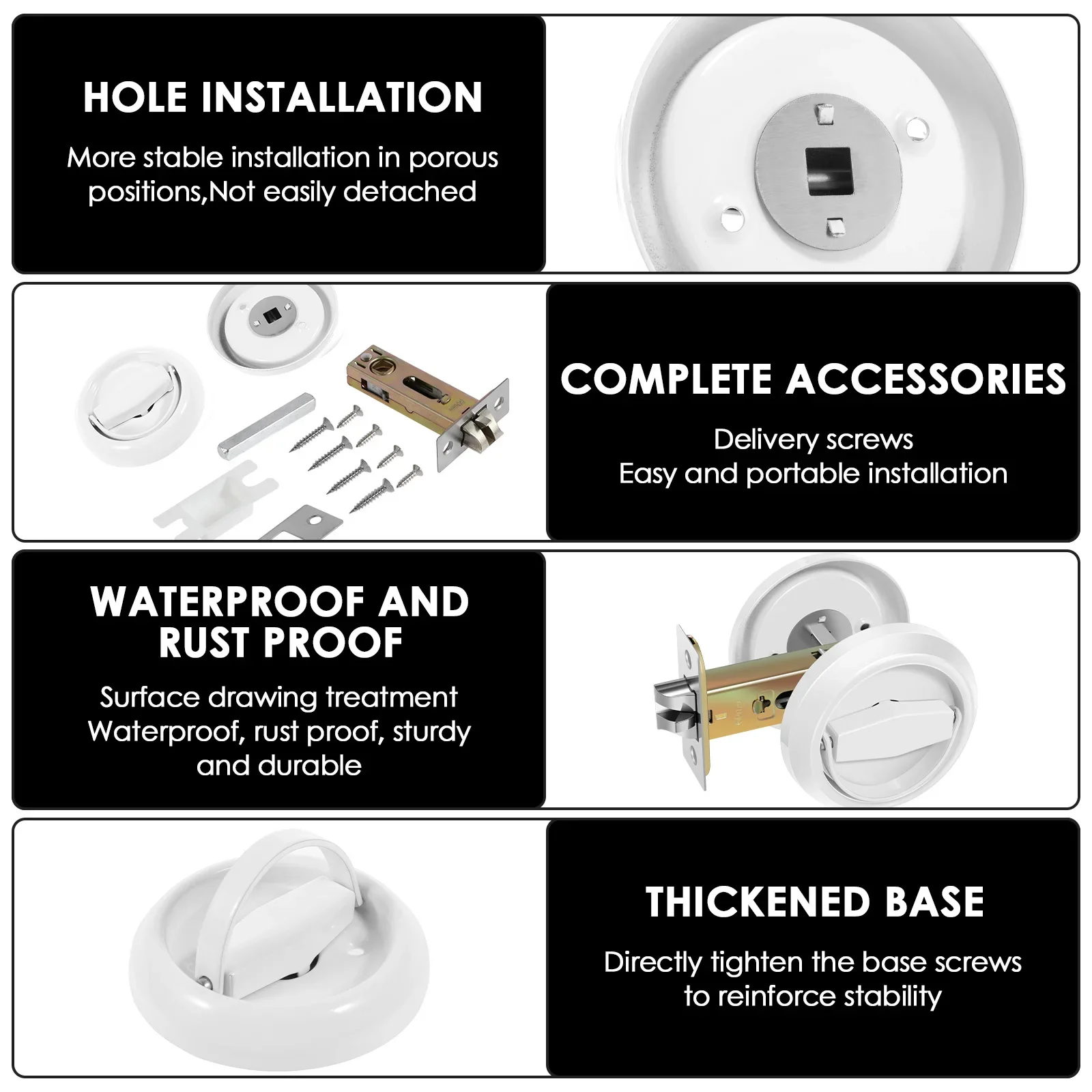Recessed Door Lock 304 Stainless Steel Rustproof Hidden Door Handle Lock Keyless for Sliding Recessed for Living Bedrooms