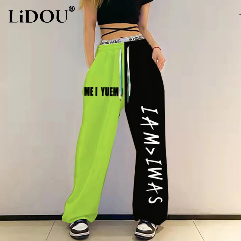 Spring Summer Streetwear Fashion Patchwork Hip Hop Pants Female Loose Casual Letter Print Sweatpants Women's Hipster Trousers