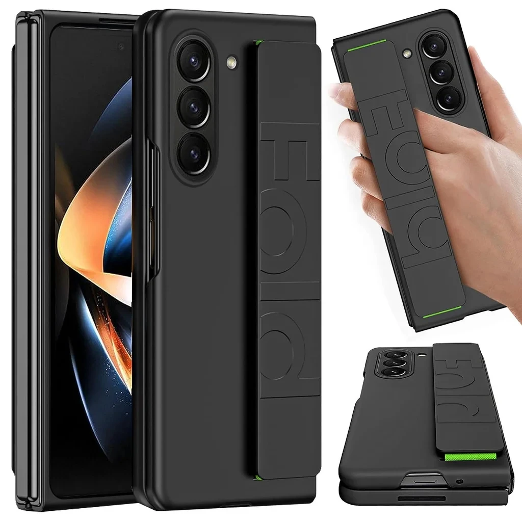 

Wrist Strap For Samsung Z Fold 4 5 Case Matte Soft Silicone Bracket Folding Hard Cover For Galaxy Z Fold 5 ZFold 4 Fold 3 Cover