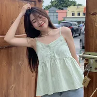 Korean Version Loose Fit V Neck Camisole For Women Solid Color Sweet Lace Stitching Summer Casual Versatile Sleeveless Tank Top