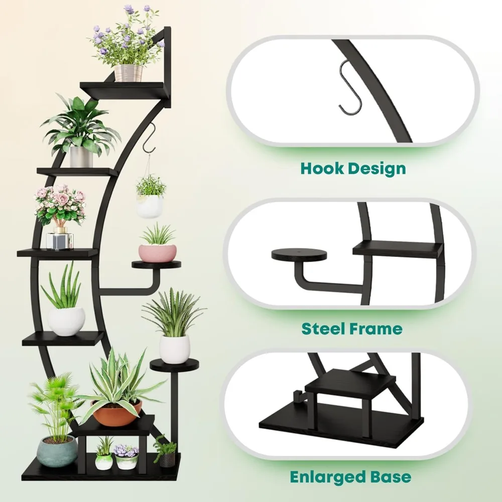 YOLENY 2 Pcs 6 Tier 9 Potted Metal Plant Stand Plant Stands for Indoor Plants Multiple, Shelf for Planter Display
