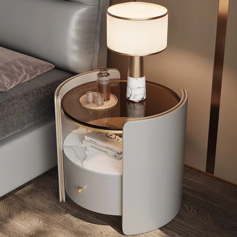 Solid Wood Bedroom Round Storage Bedside Table Living Room Sofa Side Table TV Storages Sides Cabinets