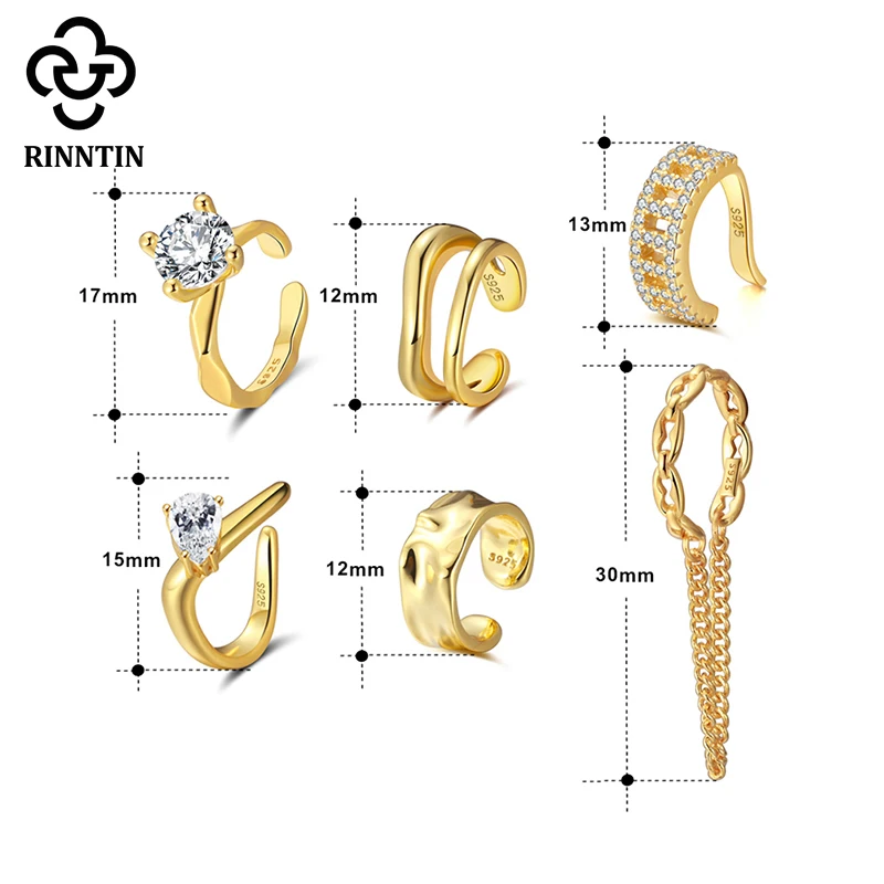 Rinntin 1Pcs 925 Sterling Silver Ear Cuffs Fashion Non-Piercing Ear Clip Circle Earrings with Zircon for Women Jewelry CL01 ear clip earrings clip earrings ear clip