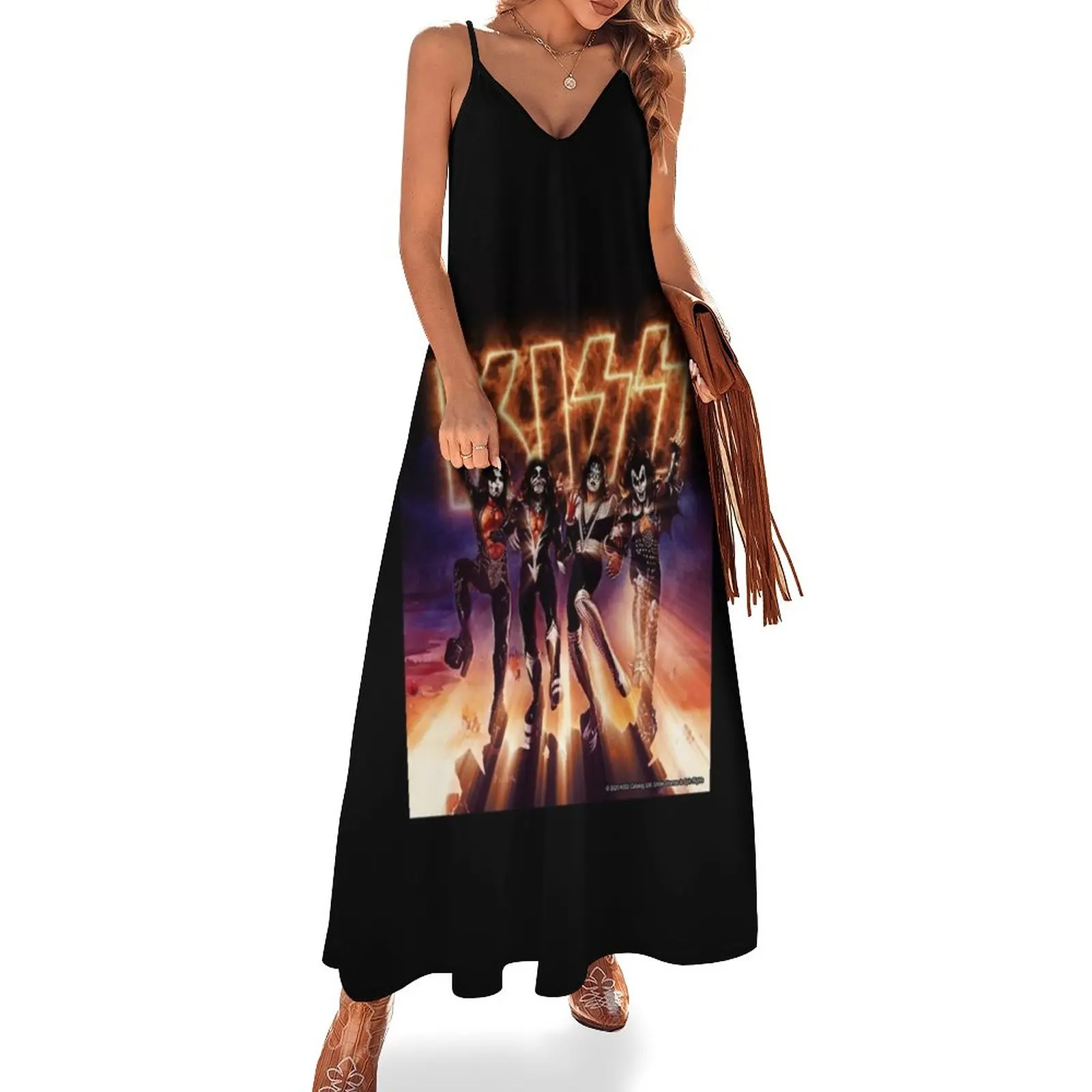 

New KISS  the Band - Destroyer Fire Logo Sleeveless Dress Long dresses Woman clothing dress for women 2023