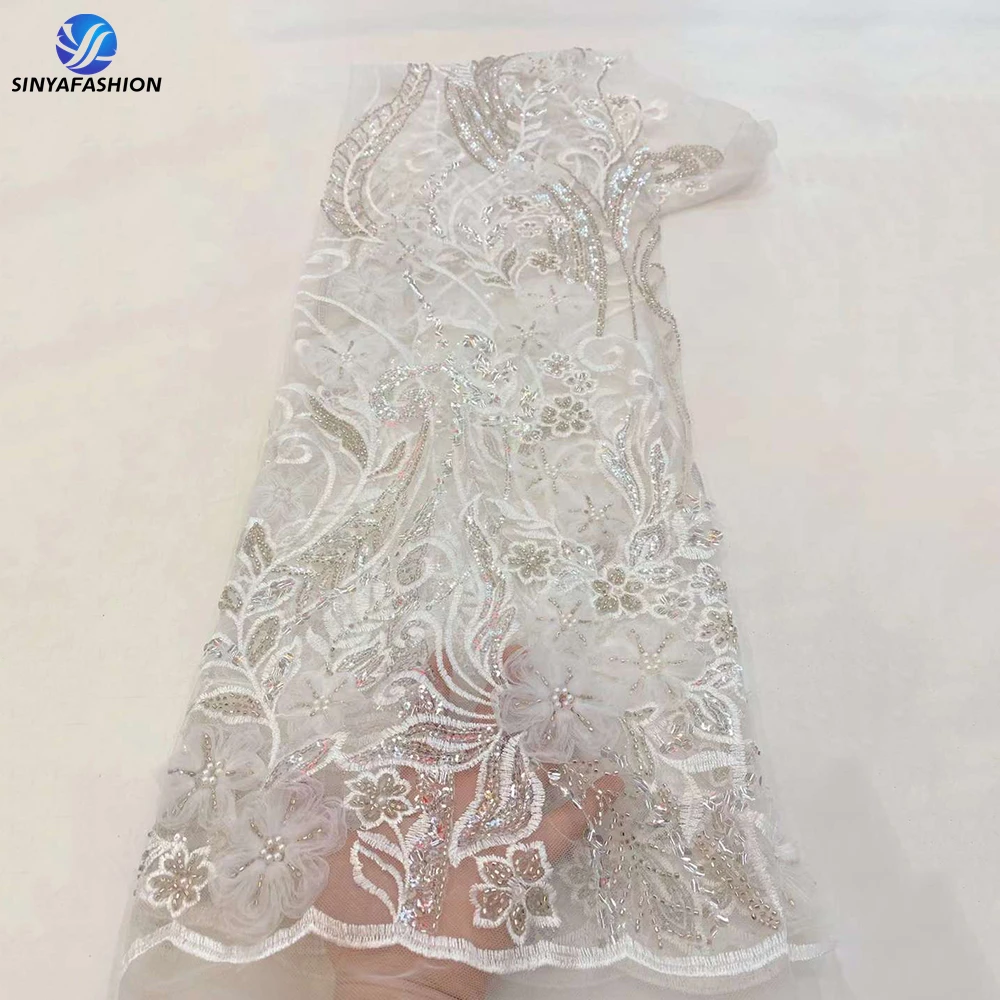 

Sinya White Gold Black African 3D Flower Lace Fabrics For Women 2023 High Quality Luxury Sequins Beads French Embroidery Lace