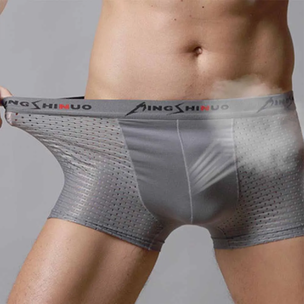 

Ice Silk Breathable Mens Underwear Boxer Briefs Sexy Shorts Panties U Convex Big Pouch Underpants Youth Boxershorts