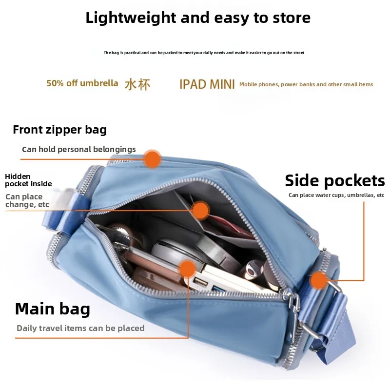 Nylon Fabric Single Shoulder Bag Simple Fashion Wide Strap Crossbody Bag Large Capacity Square Bag Suitable for Women Daily Use